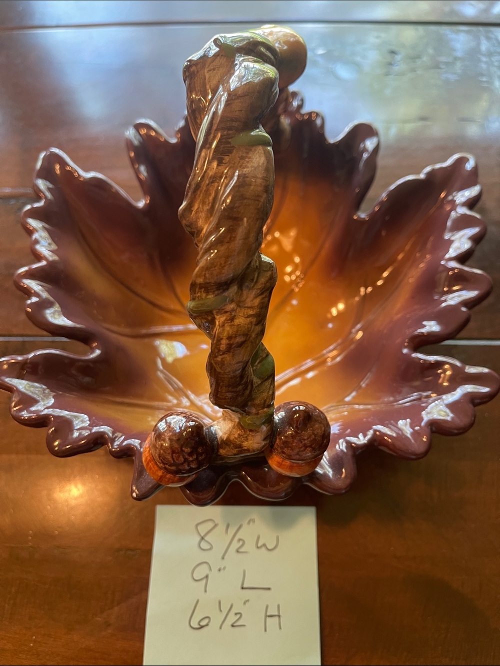 Leaf-Shaped Ceramic Centerpiece Bowl in Warm Brown